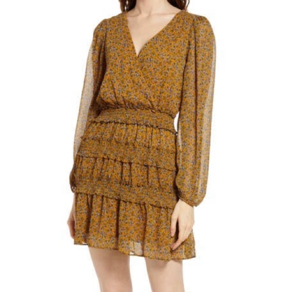 Socialite paisley long sleeve low cut mini dress